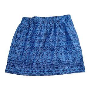Joe Fresh A-Line Skirt Mini Blue Geometric Print Elastic Waist Size Medium